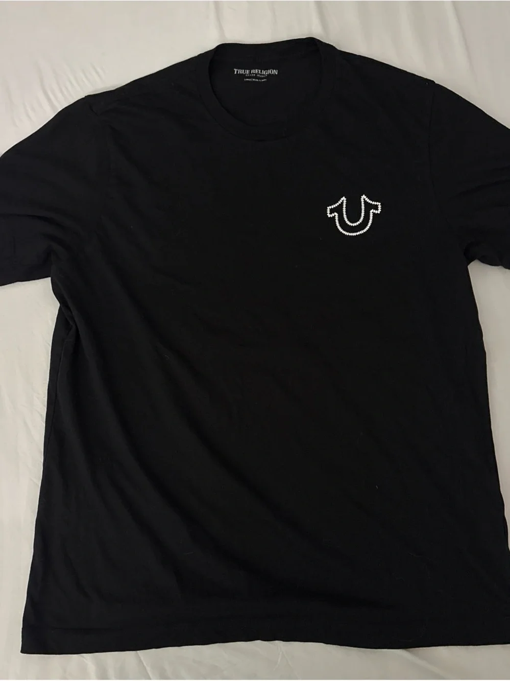True Religion Black Short Sleeve Tee with White Horseshoe Logo